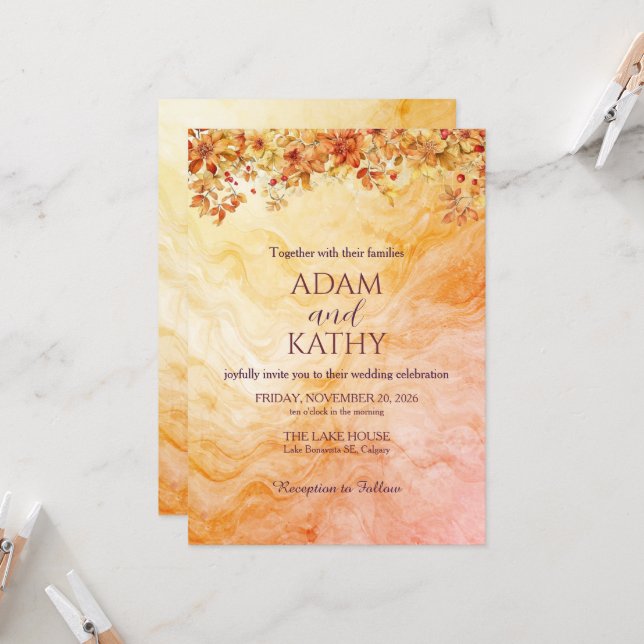 Warm Autumn Marble Wedding Invitation Inbjudningar (Fram/Back In Situ)