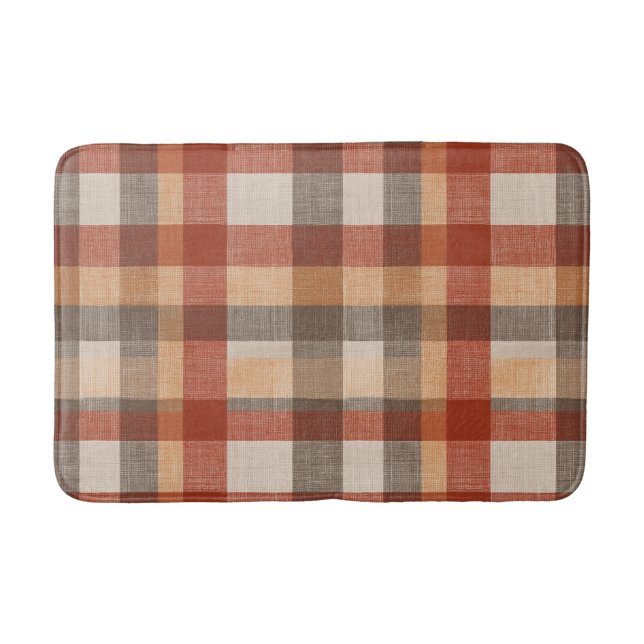 Warm Autumn Plaid Fabric Texture in Rust and Beige Badrumsmatta (Framsidan)