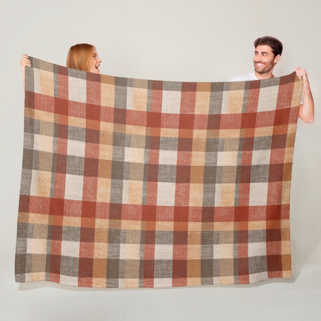 Warm Autumn Plaid Fabric Texture in Rust and Beige Fleecefilt (På plats)