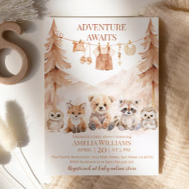 Warm Beige Adventure Awaits Woodland Baby Shower Inbjudningar