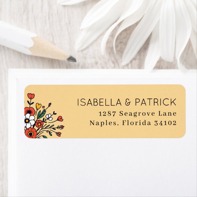 Warm Beige Floral Illustration Returadress Etikett (Insitu)
