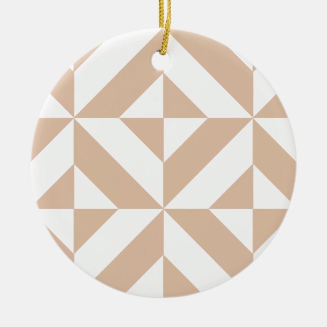 Warm Beige Geometric Deco Cube Mönster Julgransprydnad Keramik (Framsidan)
