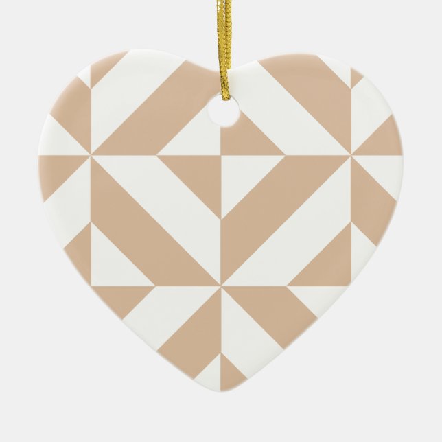 Warm Beige Geometric Deco Cube Mönster Julgransprydnad Keramik (Framsidan)