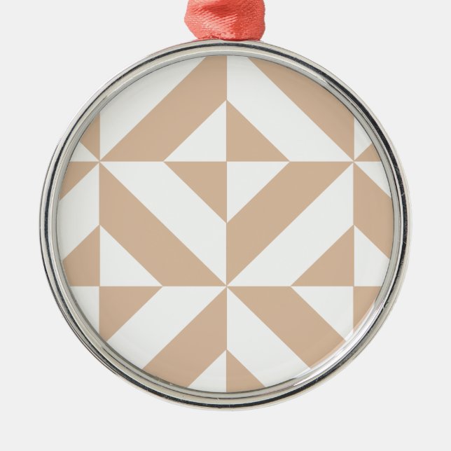 Warm Beige Geometric Deco Cube Mönster Julgransprydnad Metall (Framsidan)