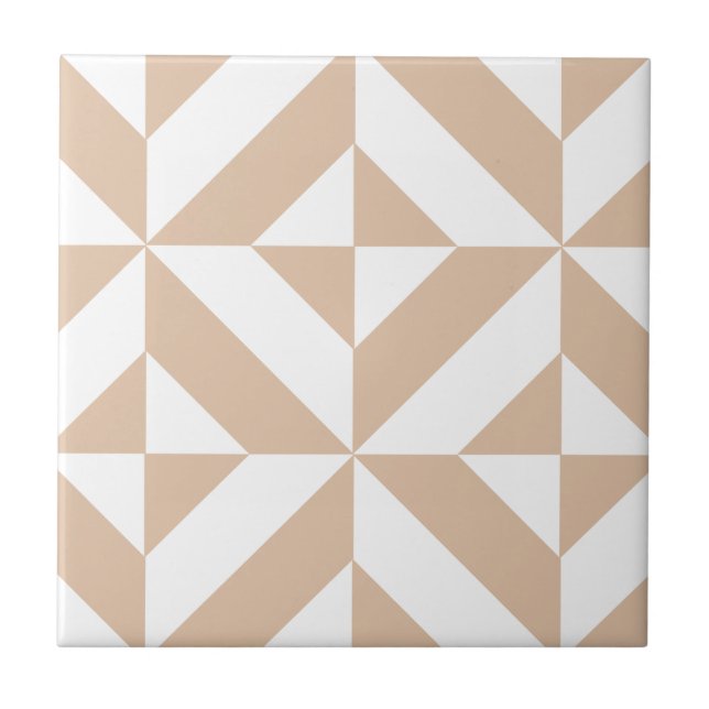 Warm Beige Geometric Deco Cube Mönster Kakelplatta (Framsidan)
