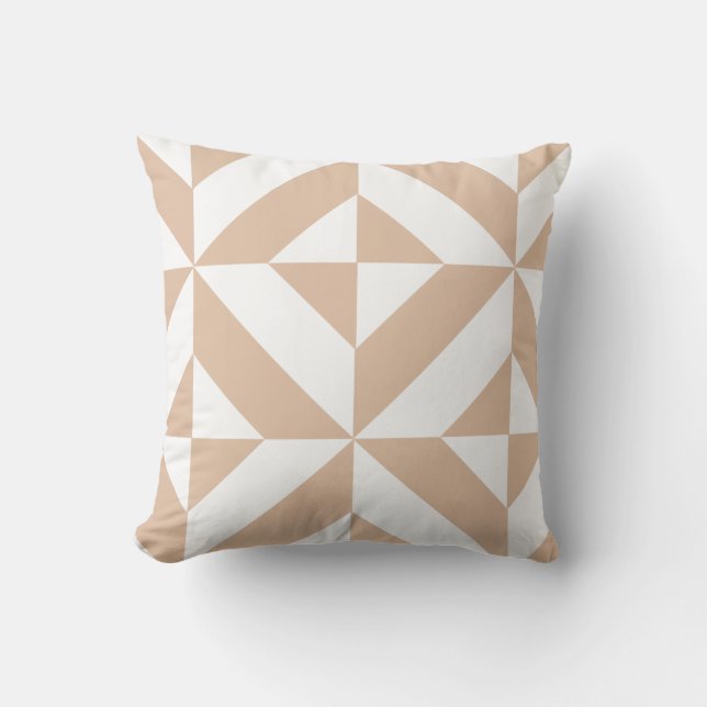 Warm Beige Geometric Deco Cube Mönster Kudde (Framsida)