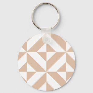 Warm Beige Geometric Deco Cube Mönster Nyckelring
