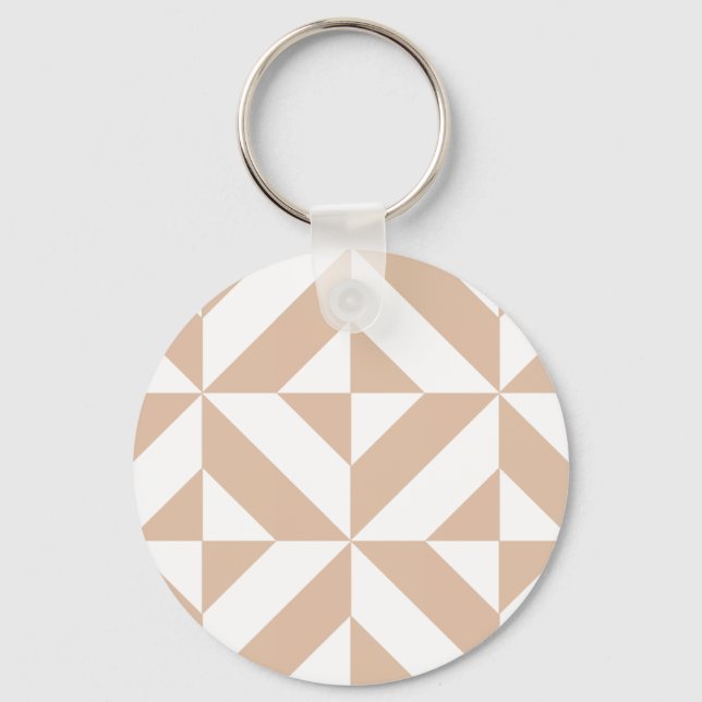 Warm Beige Geometric Deco Cube Mönster Nyckelring (Framsida)