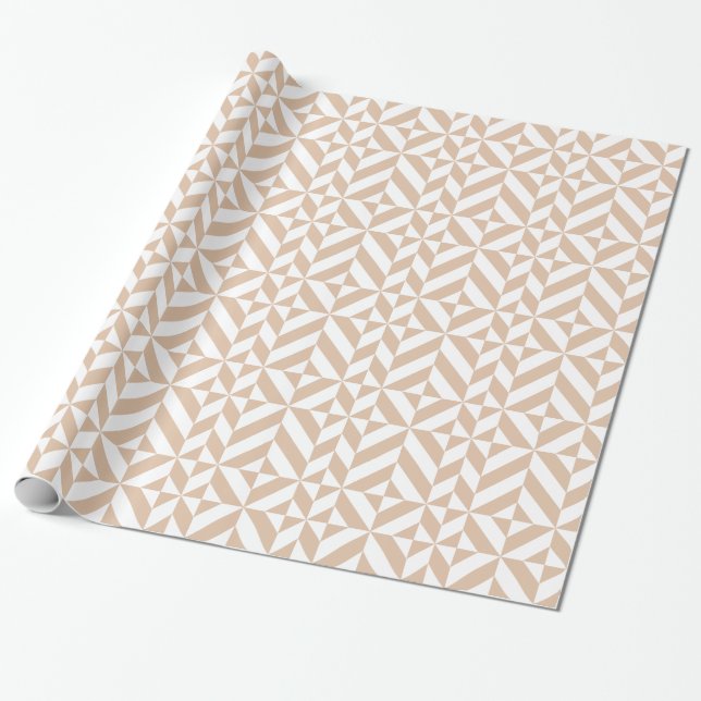 Warm Beige Geometric Deco Cube Mönster Presentpapper (Utrullad)