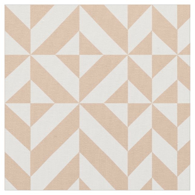 Warm Beige Geometric Deco Cube Mönster Tyg (Närbild)