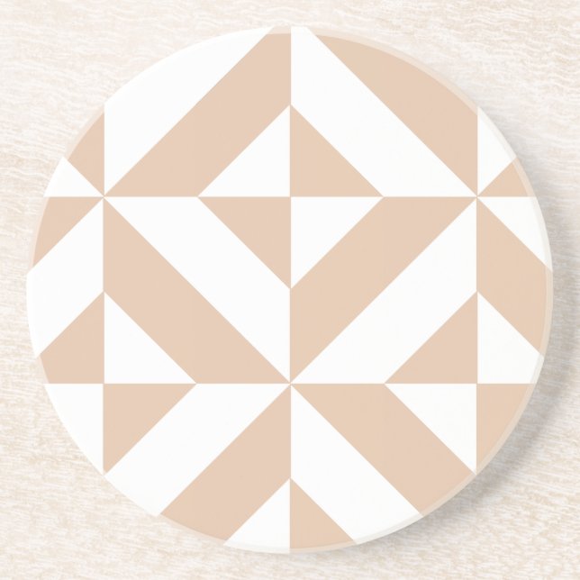 Warm Beige Geometric Deco Cube Mönster Underlägg Sandsten (Framsidan)