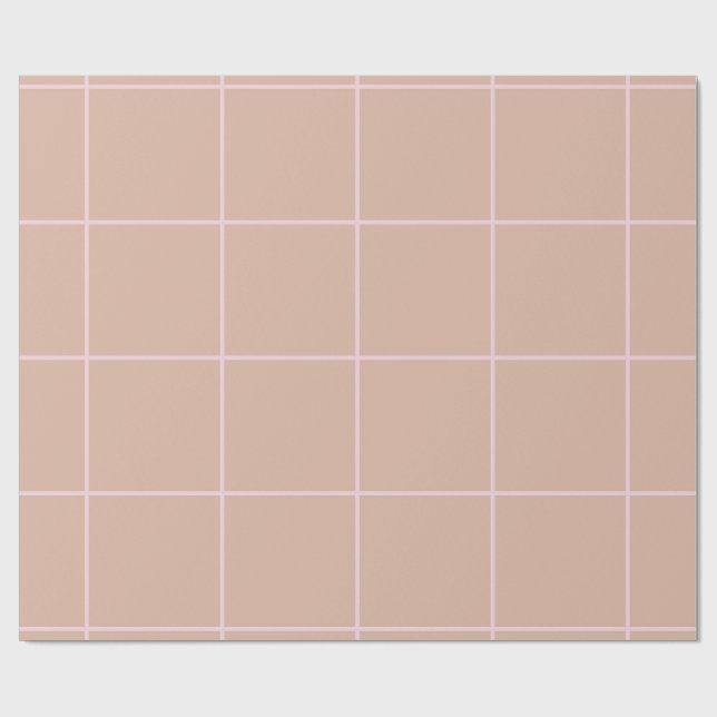 Warm Beige Grid Pattern Minimal Soft Check Design Presentpapper (Platt)