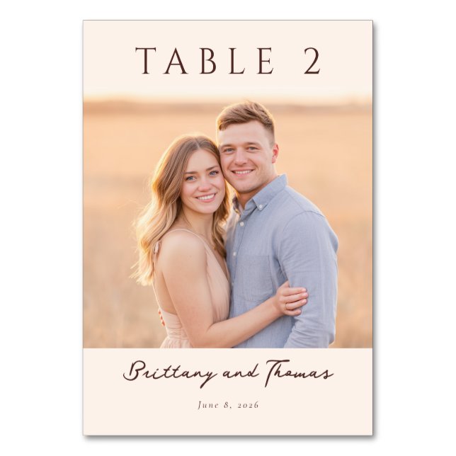 Warm Beige Minimalist Photo Bordsnummer (Framsidan)