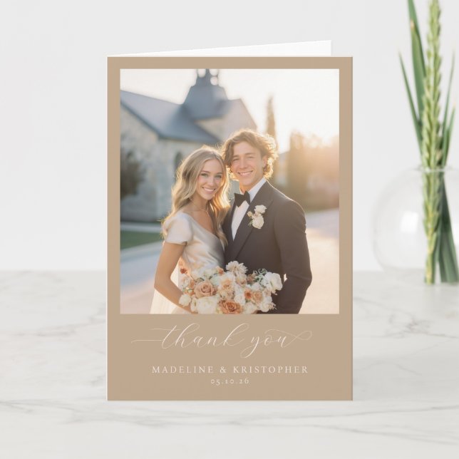 Warm Beige Minimalist Photo Tack Kort (Framsida)