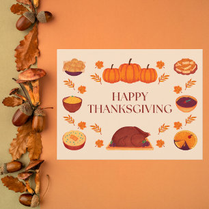 Warm Beige och Brown Thanksgiving Feast Helg Vykort