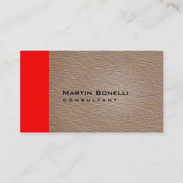 Warm Beige Wood Effect Red Rand Affärskort Visitkort (Framsida)