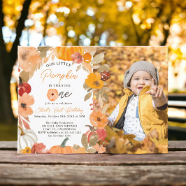 Warm Boho fall Little Pumpkin First Birthday-foto Inbjudningar