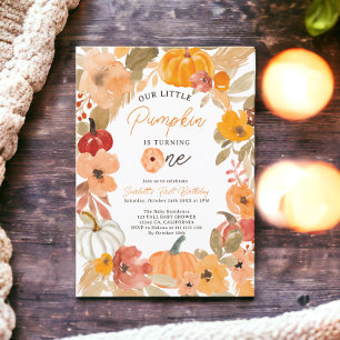 Warm Boho faller Little Pumpkin First Födelsedagsf Inbjudningar