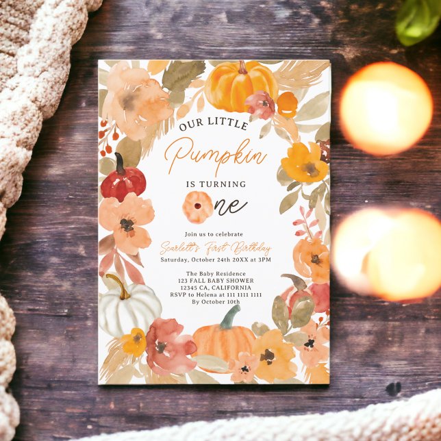 Warm Boho faller Little Pumpkin First Födelsedagsf Inbjudningar (Warm Boho fall Little Pumpkin First Birthday Party Invitation)