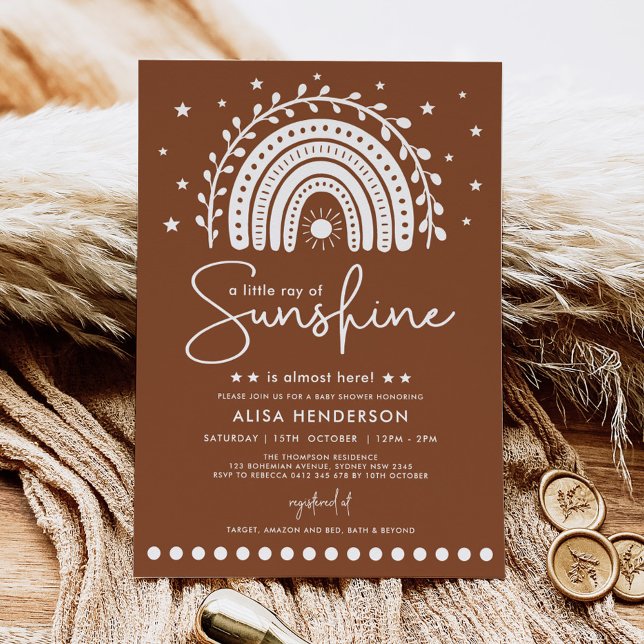 Warm Boho Terracotta Sunshine Rainbow Shower Inbjudningar (Skapare uppladdad)