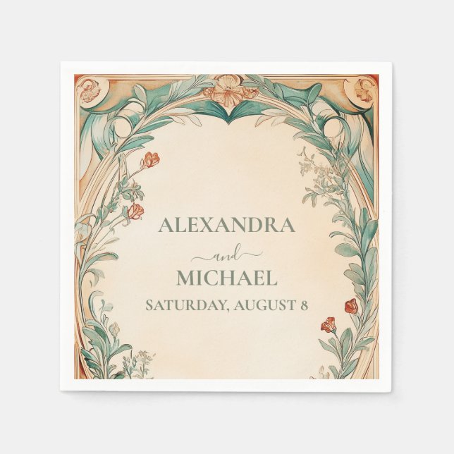 Warm Botanical Ram bröllop Pappersservett (Framsidan)