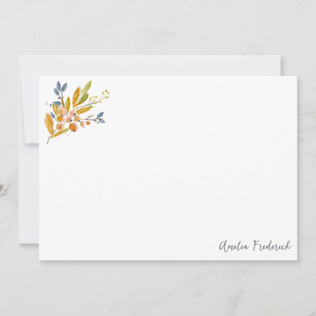 Warm Botanical Watercolor Personalized Stationery Anteckningskort (Framsida)
