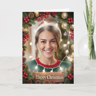 Warm & Bright Family Photo Christmas Card Light Kort