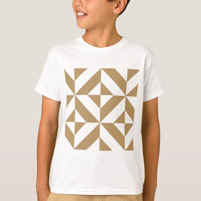 Warm Brown Geometric Deco Cube Mönster T Shirt (Framsida)