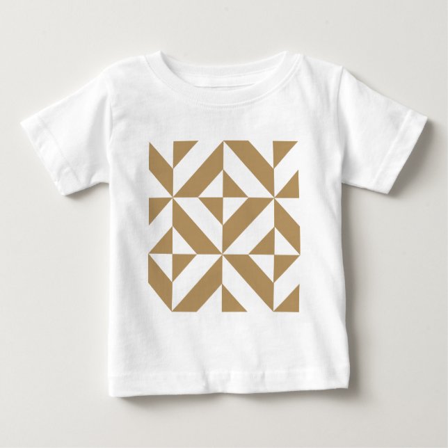 Warm Brown Geometric Deco Cube Mönster Tee Shirt (Framsida)