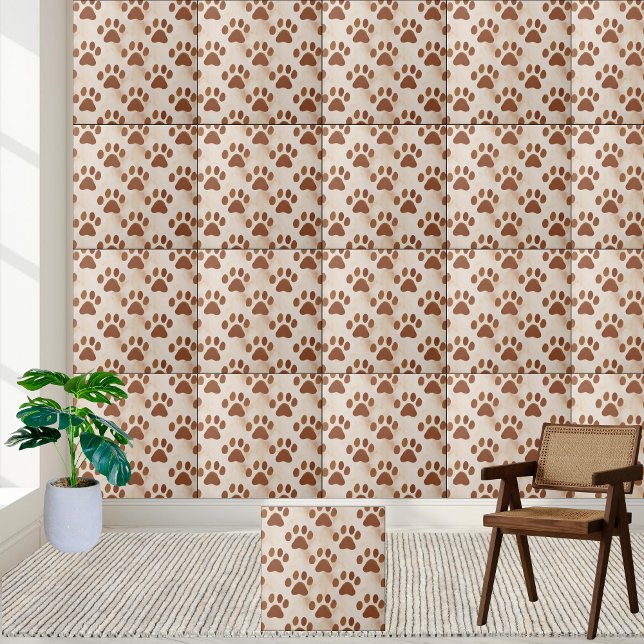 Warm Brown Paw Skriv ut panel Kakelplatta (Warm Brown Paw Print Tile)
