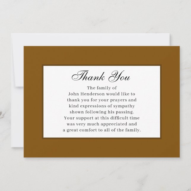 Warm Brown Simple Funeral Thank You Card Inbjudningar (Framsida)