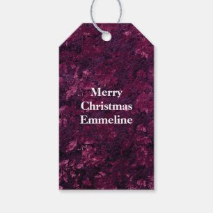 Warm Burgundy Blommigt Faux Velvet Presentetikett