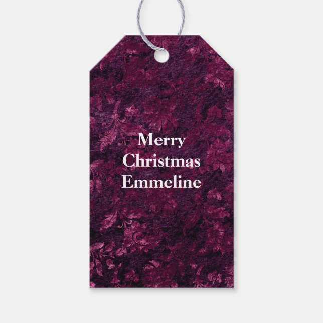 Warm Burgundy Blommigt Faux Velvet Presentetikett (Framsidan)