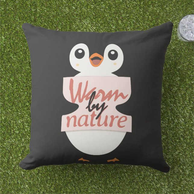 Warm by nature: Adorable Penguin with Playful Text Kudde (Gräs)
