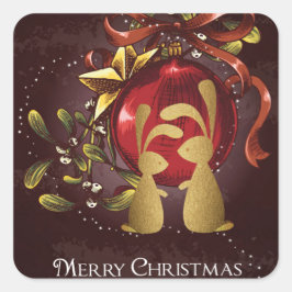 Warm Charming Bunnies n'Mistletoe God jul Fyrkantigt Klistermärke