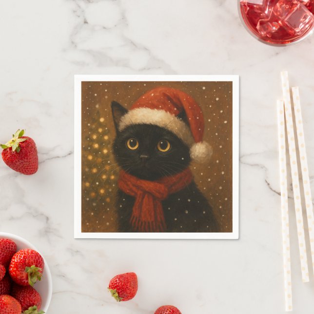 Warm Christmas Cat Paper Napkins Pappersservett (Insitu)