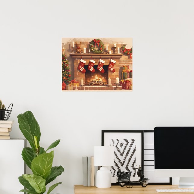 Warm Christmas Fireplace Scene Poster (Hemmakontoret)