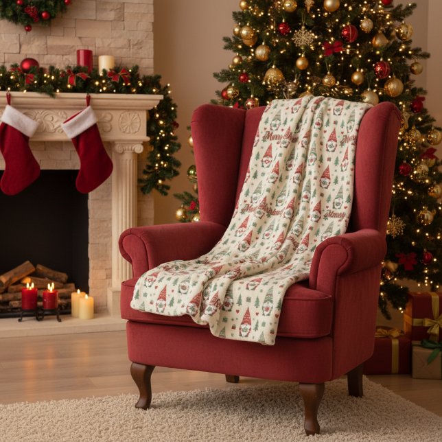 Warm Christmas Gnome Pattern Fleece Blanket (Skapare uppladdad)