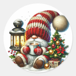 Warm Christmas Gnome Round Sticker Runt Klistermärke