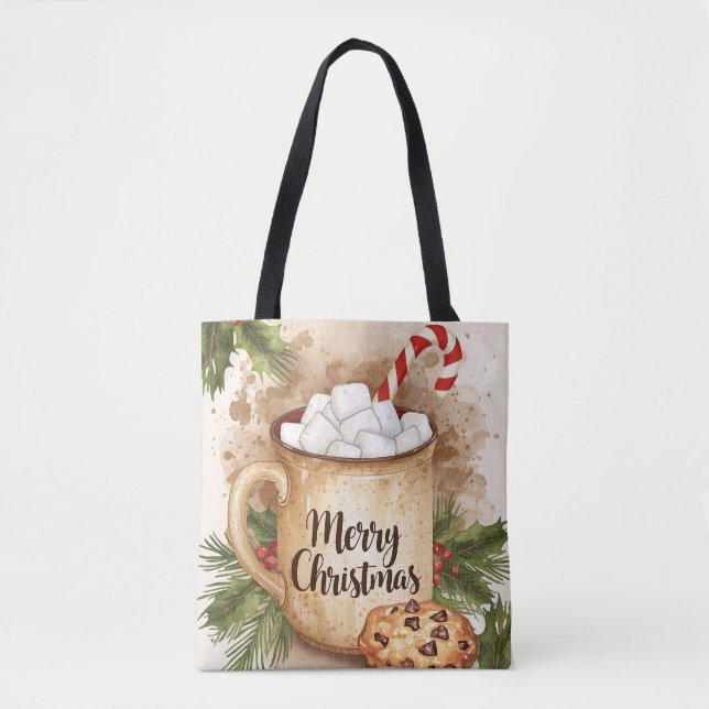 Warm cocoa merry Christmas cookie holly rustic Tygkasse (Framsida)