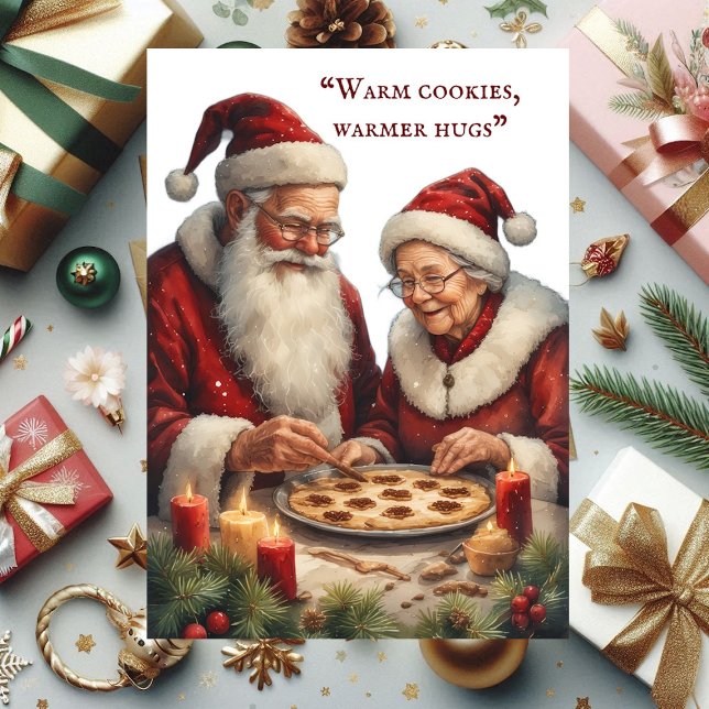 Warm Cookies Warmer Hugs Mrs Santa's Baking Love Julkort (Warm Cookies Warmer Hugs Mrs Santa's Baking Love Holiday Card)