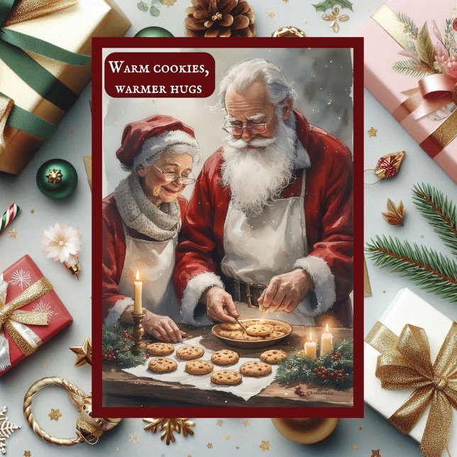 Warm Cookies Warmer Hugs Mrs Santa's Baking Story Julkort (Warm Cookies Warmer Hugs Mrs Santa's Baking Story Holiday Card)
