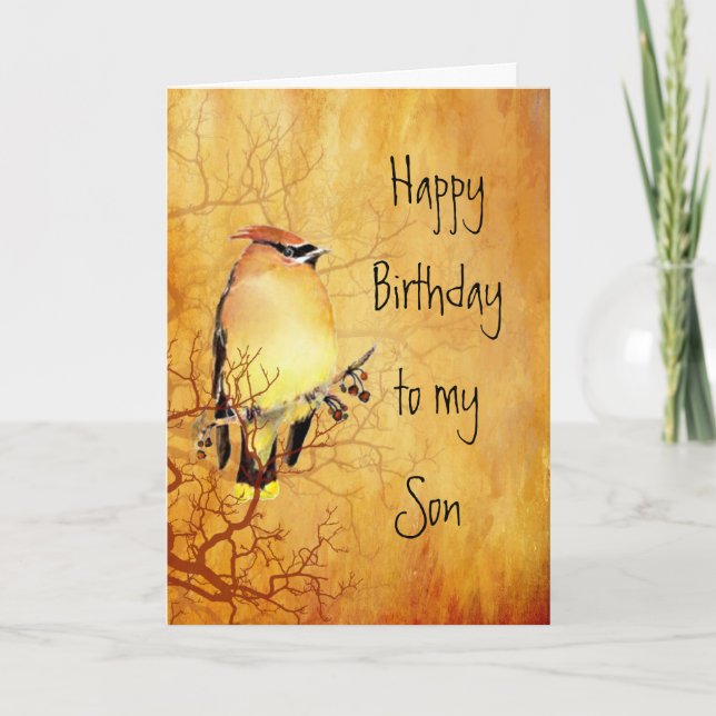 Warm Copper Cedar Waxwing Bird Son Birthday Kort (Framsida)
