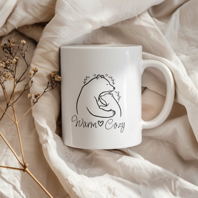 Warm Cozy Bear Hug Line Art Design Kaffemugg (Warm, cozy bear hug line art with a calm minimalist aesthetic)