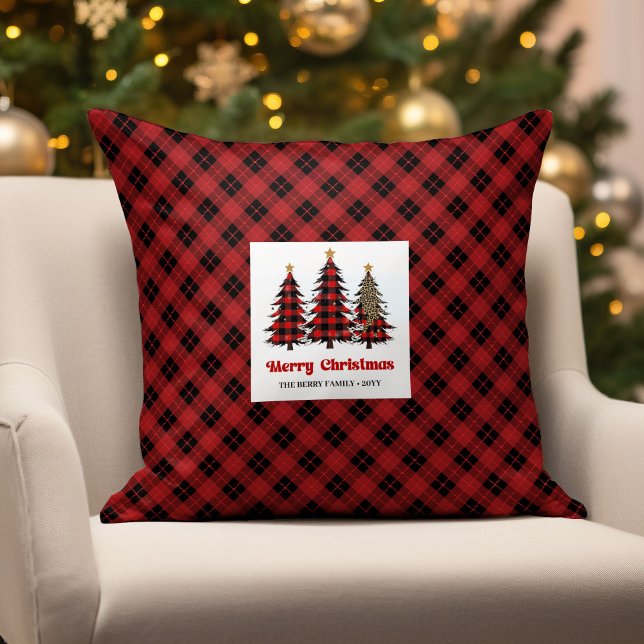 Warm Cozy Buffalo Plaid Christmas Trees Pillow Kudde (Warm Cozy Buffalo Plaid Christmas Trees Pillow)