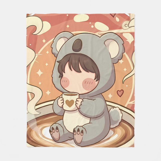 Warm & Cozy Chibi Koala Adventure Fleece Blanket (Framsidan)