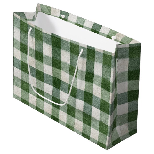 Warm Cream Green Plaid Stripes Christmas (Framsidan Vinklad)