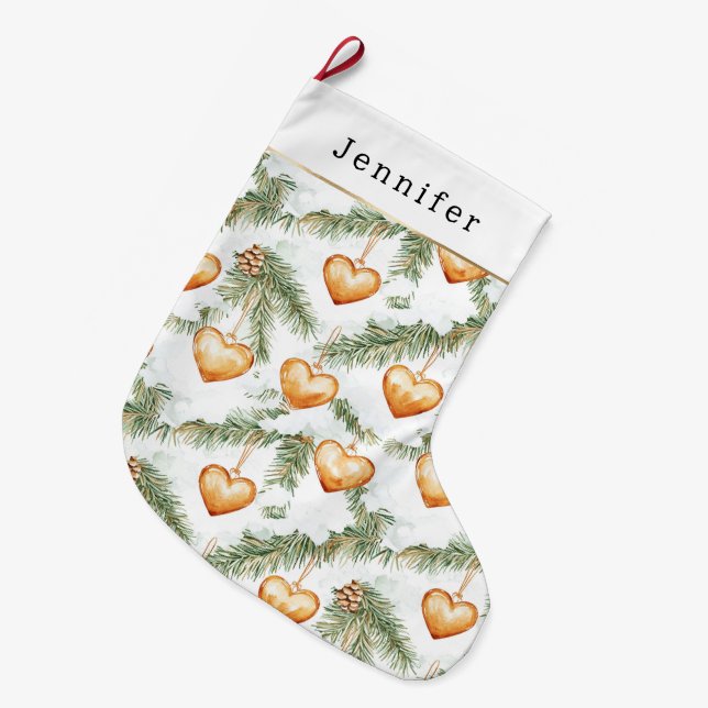 Warm Creamy Caramel Hearts Christmas Tree Branches Stor Julstrumpa (Framsidan (Hängande))