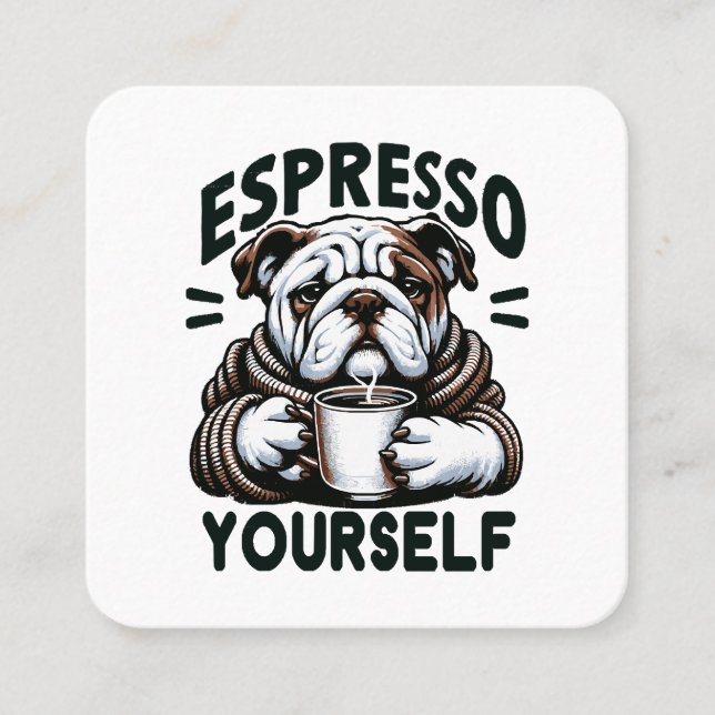 Warm Espresso Bulldog - Mysiga kaffe Fyrkantigt Visitkort (Framsida)