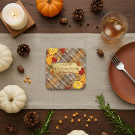 Warm Fall Pumpkins & Foliage Play Thanksgiving Underlägg Papper Kvadrat